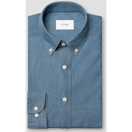 Eton Overhemd Mélange Button-Down Italian Woven Lightweight Denim Light Denim Blue / male