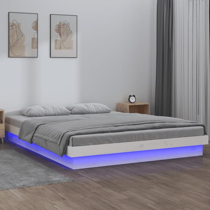 vidaXL - Bedframe - LED - massief - hout - wit - 140x190 - cm