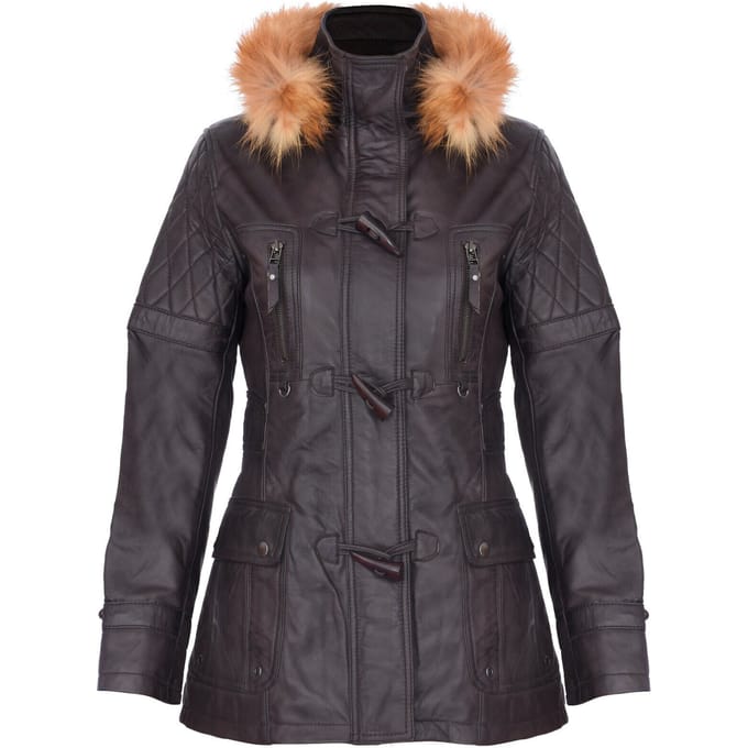 Dames gewatteerde leren parka met capuchon-Northampton