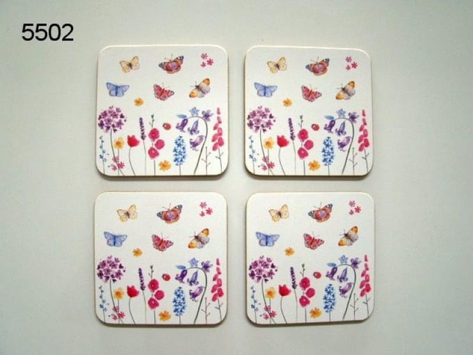 Onderzetters vlinder weide set van 4 stuks