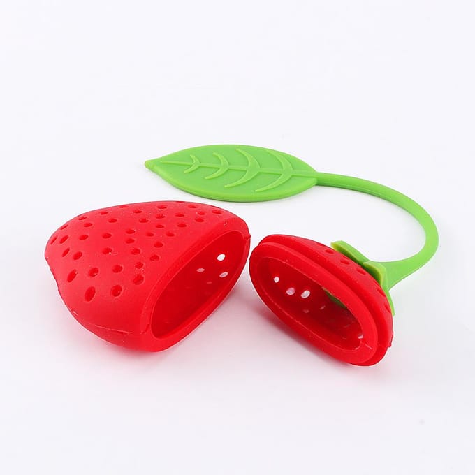 Creatieve aardbeienvormige siliconen theezeef met kruidenfilter green