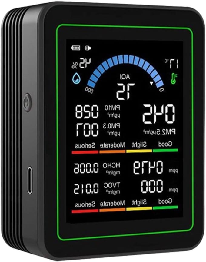 Luchtkwaliteitstest - Luchtmeter Formaldehyde - Binnenlucht Meten - Visuele Datatrends - 7x3.5x9cm - Zwart