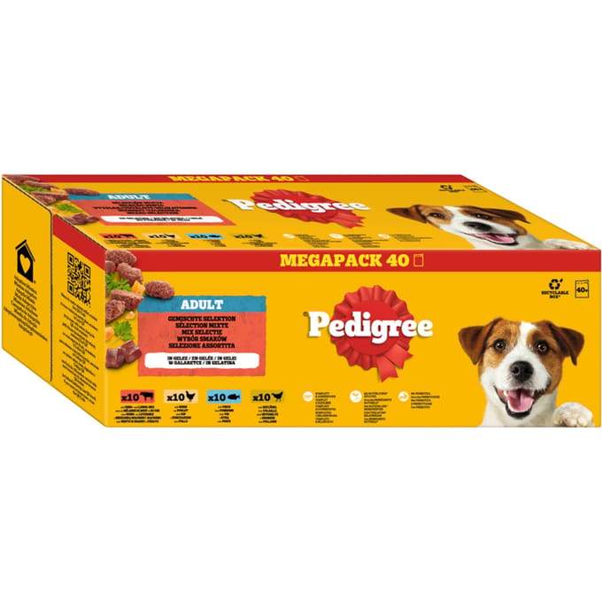 Pedigree natvoerzakjes 40 x 100 g - Gemengde selectie in gelei(4 varianten)