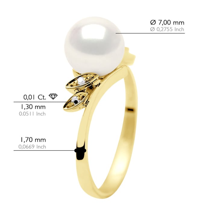 Ring Diamanten 0,04 Cts Echte Gecultiveerde Zoetwaterparel Rond 7-8 mm