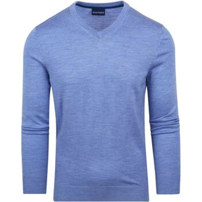 Suitable Merino Pullover V-Hals Lichtblauw - Maat XXL - Heren