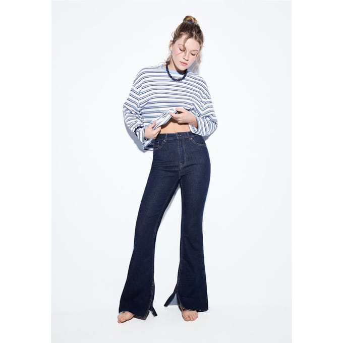 Stradivarius D74 flared split jeans  VERBLEEKTE DENIM WASSING 36