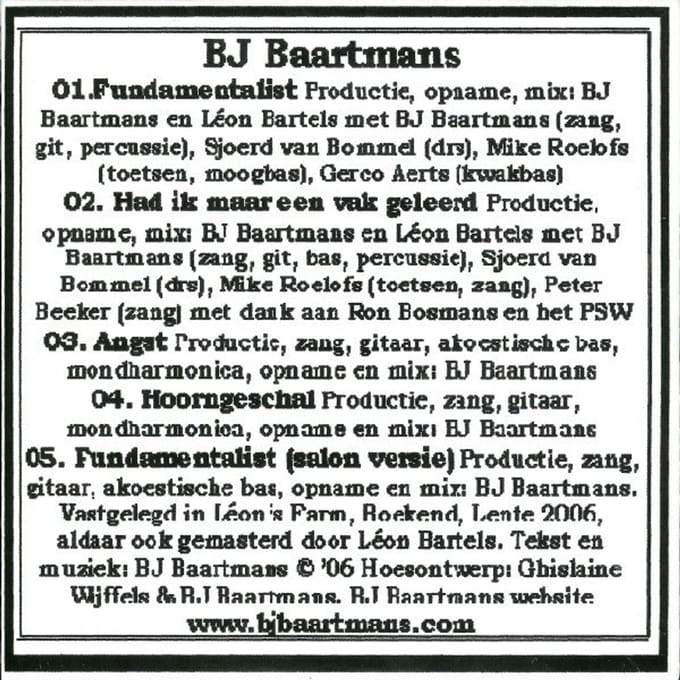 B.J. Baartmans - Fundamentalist (5" CD Single)