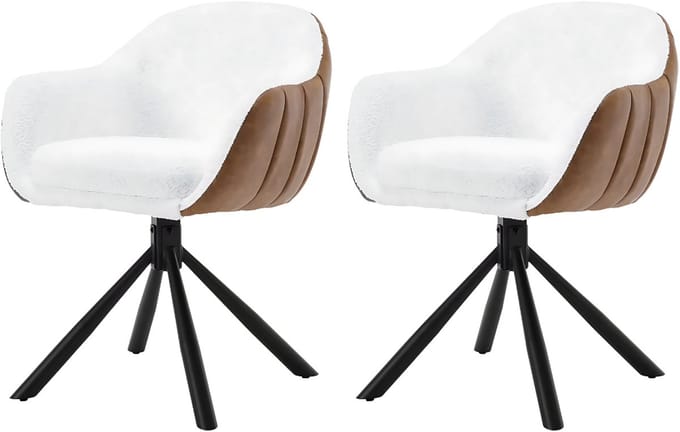 Eetkamerstoelen Supria - Set van 2 - Draaibaar - Fauteuil - Keuken - Voor eettafel - Wit - Stof