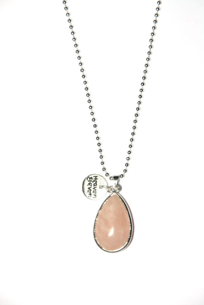 Dames ketting rvs ballchain met een drop rozequartz zilver 74cm