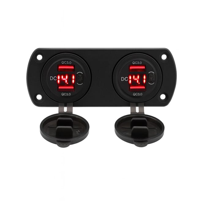 THAR Inbouw Voltmeter 12V met USB-C PD & QC3 - Rood