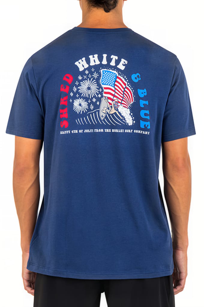 Hurley Evd Shred White And Blue Short Sleeve Abyss Größe: M | Bedruckte T-Shirts Outlet | Herren | Weiß