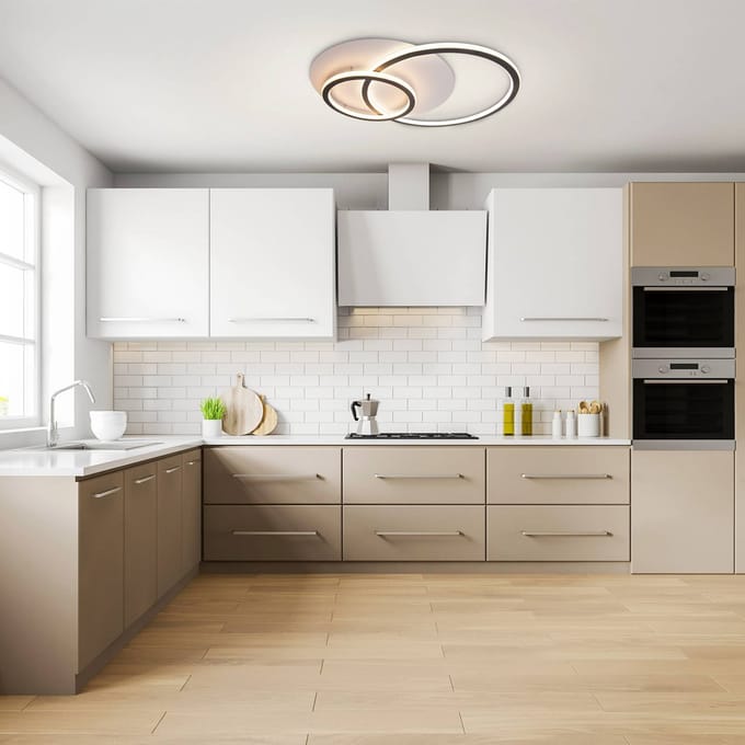 Näve Kirk LED plafondlamp, ringvormig, 2-lamps, zwart/wit