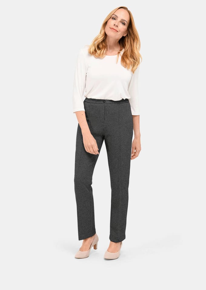 Jersey thermobroek CARLA met elastische tailleband - grijs / gemêl. - Gr. 48 van Goldner Fashion