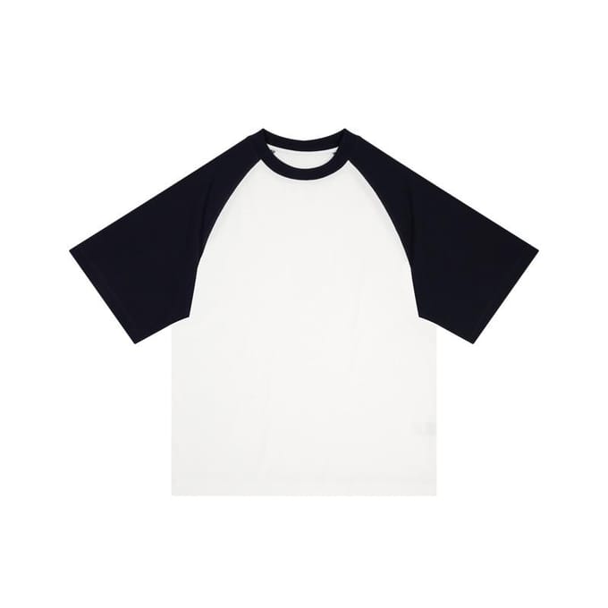 Casual Ronde Hals met Contrasterende Kleur G Zwaar Katoen Heren T-shirt met Korte Mouwen Zomer Raglan Losse Top Herenkleding S white