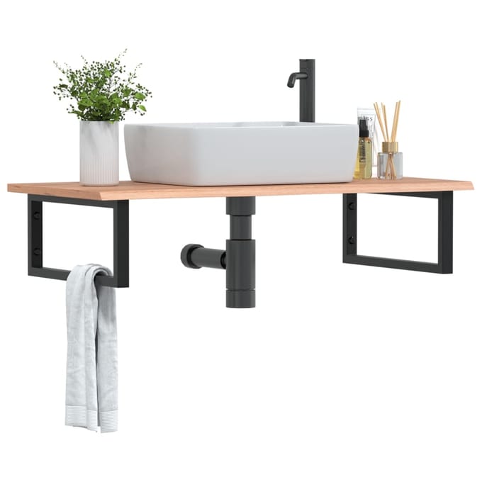 vidaXL - Badkamer - wandschap - staal - en - massief - eikenhout