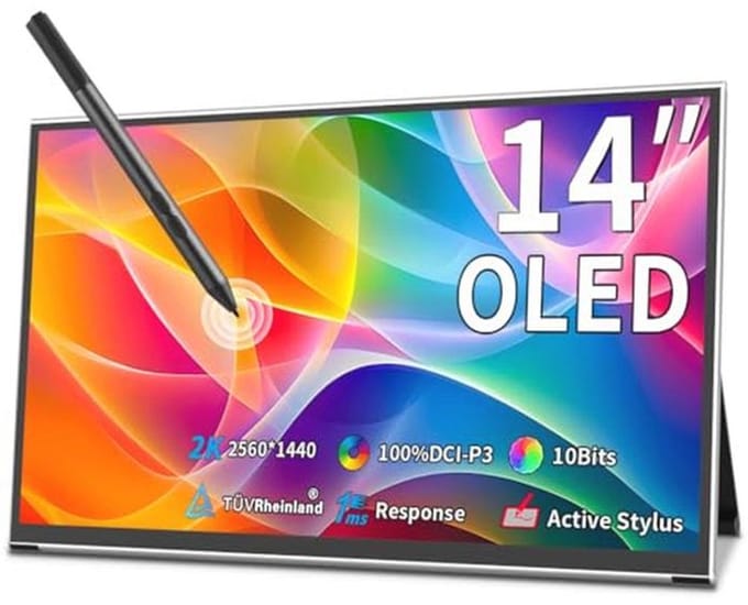 Draagbaar 14 inch OLED Monitor | 2560 x 1440 | 2K Scherm met 100% DCI-P3 en 1ms Reactietijd