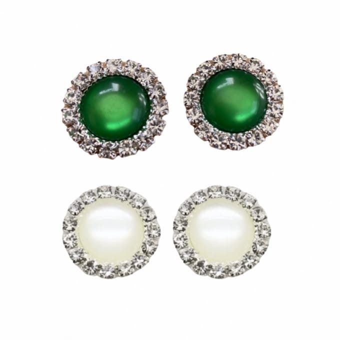 2 Paar Clip oorbellen-Groen-Wit-1.5 cm