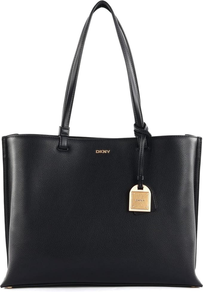 DKNY Leren Schoudertas Alya Tote Blk / Gold Zwart