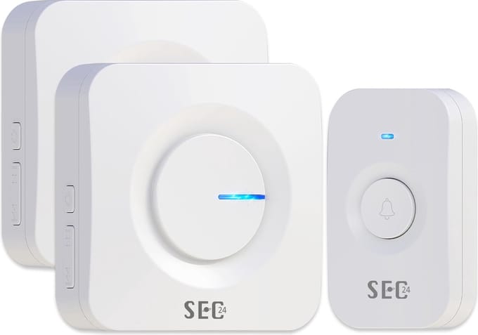 SEC24 DB706W Draadloze Deurbel set met 2 Ontvangers wit - Regelbaar Volume en 52x Melodie - LED - Wit