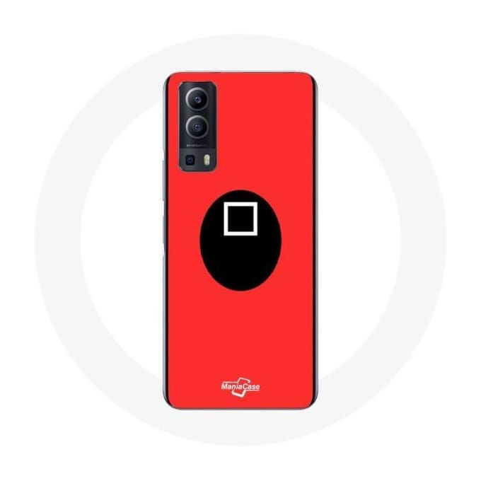 Vivo Y72 hoesje Squid Game vierkant masker rode achtergrond rood