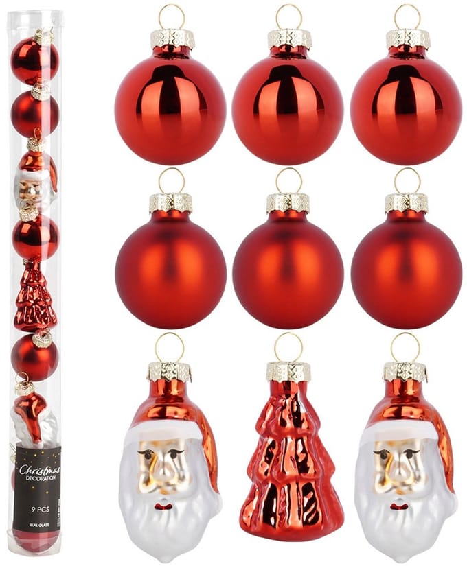 Kerstballen Set Onbreekbaar Rood 3 / 5 cm 9 stuks - Kerstdecoratie