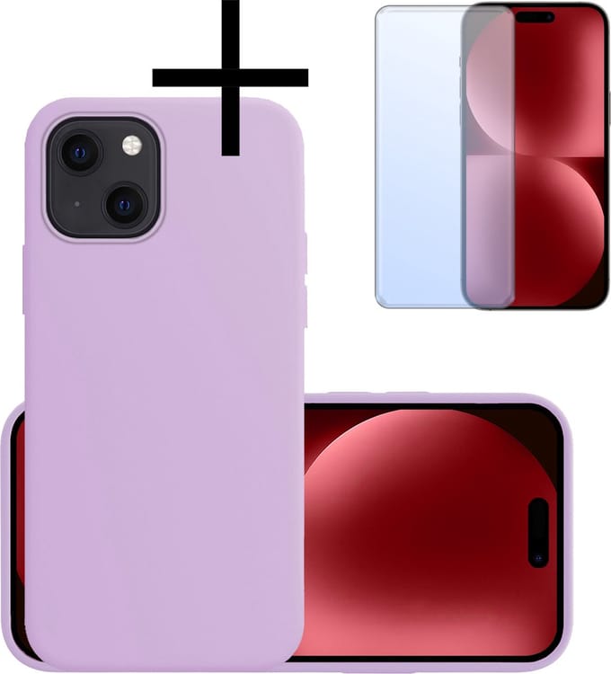 Hoesje - Met Screenprotector - Geschikt voor Apple iPhone 15 Plus - Sterk & Shockproof - Back Cover - Siliconen Case - Telefoon Hoes - Lila