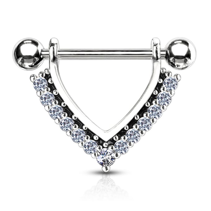 Tepelpiercing extra glimmende CZ steentjes 1.6x14 - zilver wit - LMPiercings