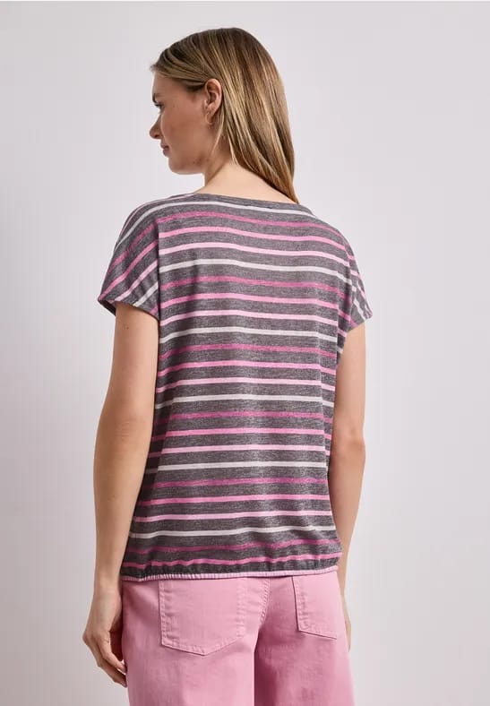 Shirt met korte mouwen, ronde hals en strepen