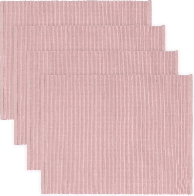4-delige eettafelplacemats 35 x 46 cm, 100% geribbeld katoen, machinewasbaar, oudroze