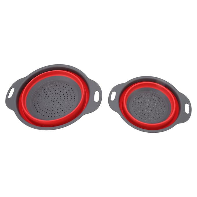 2 STUKS Opvouwbare Vergiet Mand Rond Inklapbaar Groot Klein Afdruipmand Set Groenten Fruit red