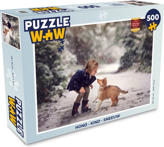Puzzel Hond - Kind - Sneeuw - Legpuzzel - Puzzel 500 stukjes