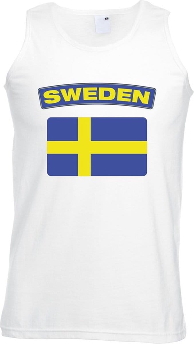 Zweden singlet shirt/ tanktop met Zweedse vlag wit heren M