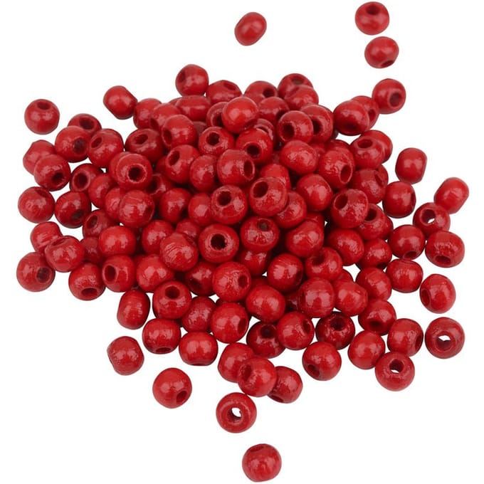 Houten kralen, Ø 4 mm, ca. 165 stuks - Rood