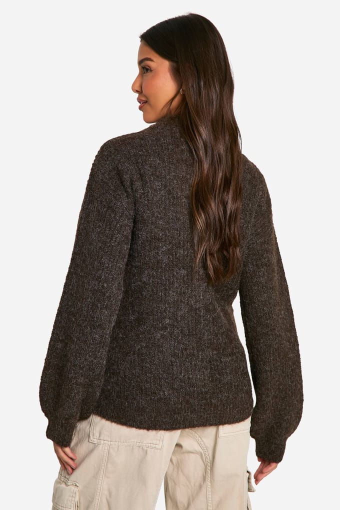 boohoo Dames Oversized Zip Door Gebreide Bomberjack | Chocolate | Maat: Small