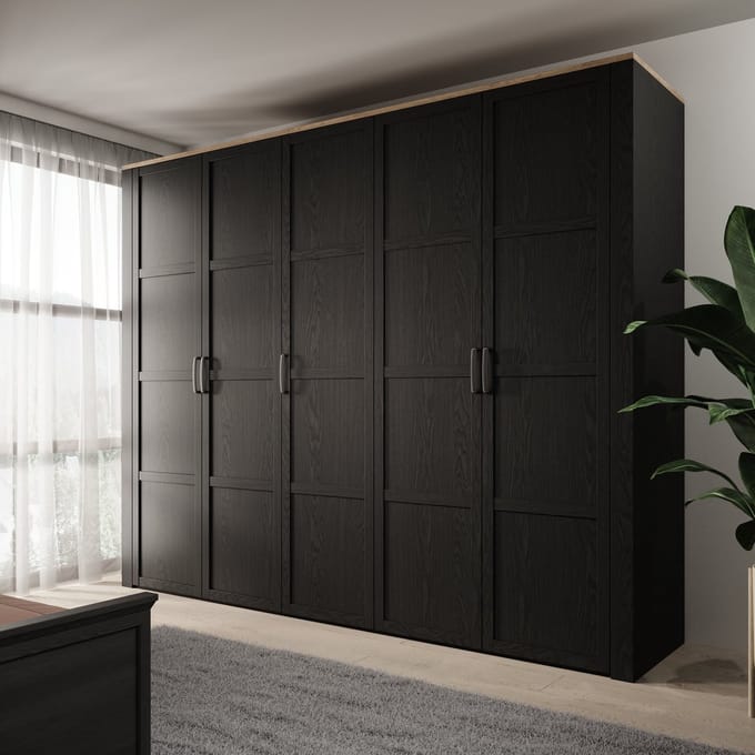 Meubella - Borello - Kledingkast 5 deurs - Zwart - 266x60x214 cm
