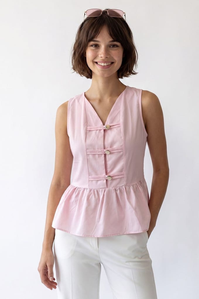 Mouwloze Poplin Peplum Blouse