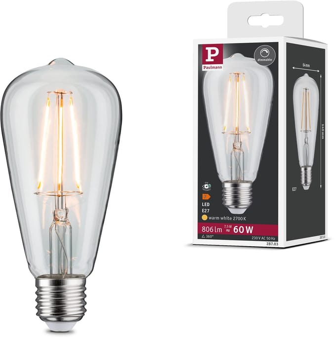 Filament 230 V LED-kolf ST64 E27 806lm 7,5W 2700K dimbaar Helder