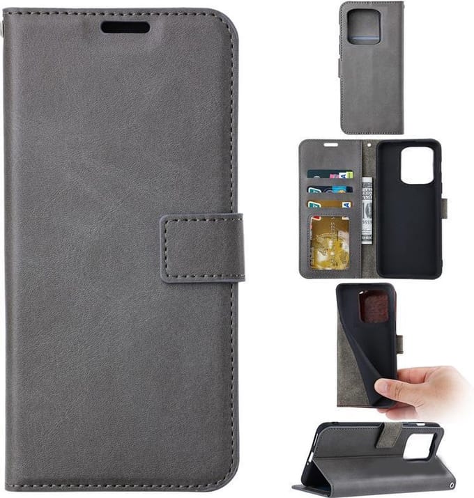 Bookcase Geschikt voor: iPhone 13 Mini - Grijs - portemonnee hoesje
