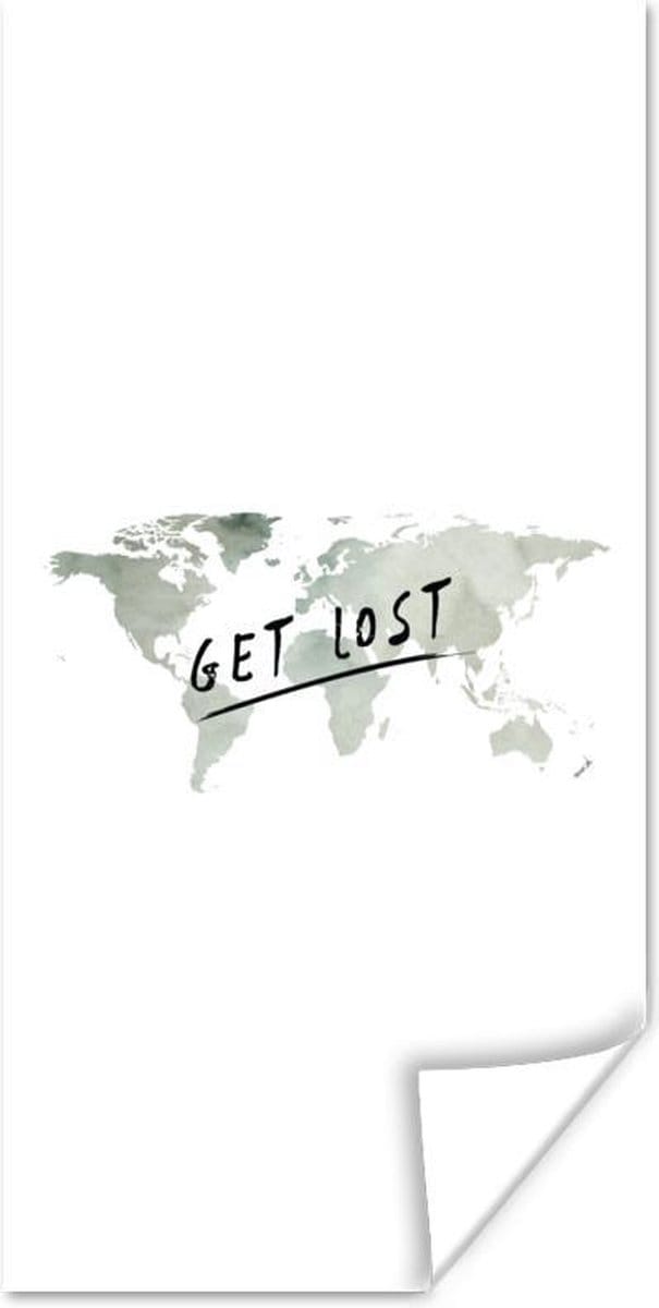 Wereldkaarten - Wereldkaart - Grijs - Quote - 80x160 cm