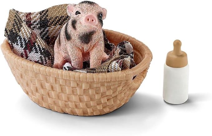 Speelgoeddier Mini Varken met Flesje - Realistisch Boerderijdier Speelgoed