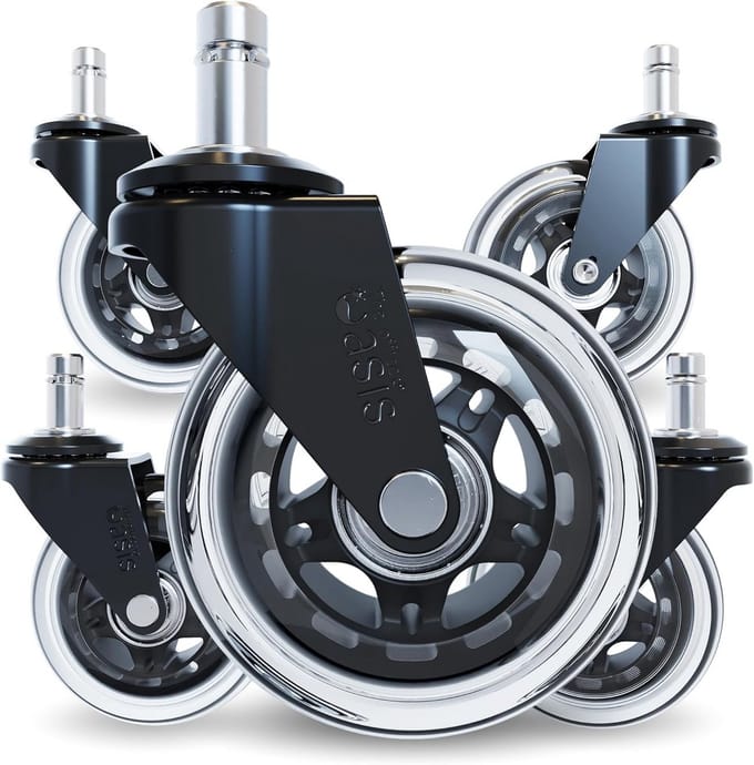 Set van 5 Zwarte Rollerblade Caster Wielen - Stille en Vloerveilige Bureaustoel Wieltjes