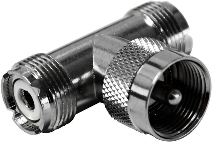 UHF (m) - 2x UHF (v) T-adapter - 50 Ohm