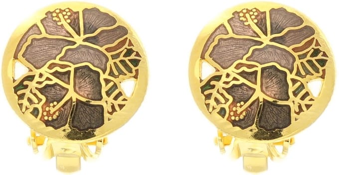 Behave - Oorclips dames - bloemmotief - bruin - goudkleurig - 1,5 cm