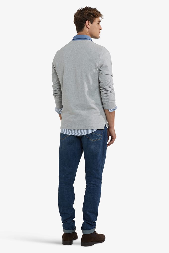 McGregor Solid Rugby Medium Grey Melange Größe: S | Longsleeves Outlet | Herren | Grau