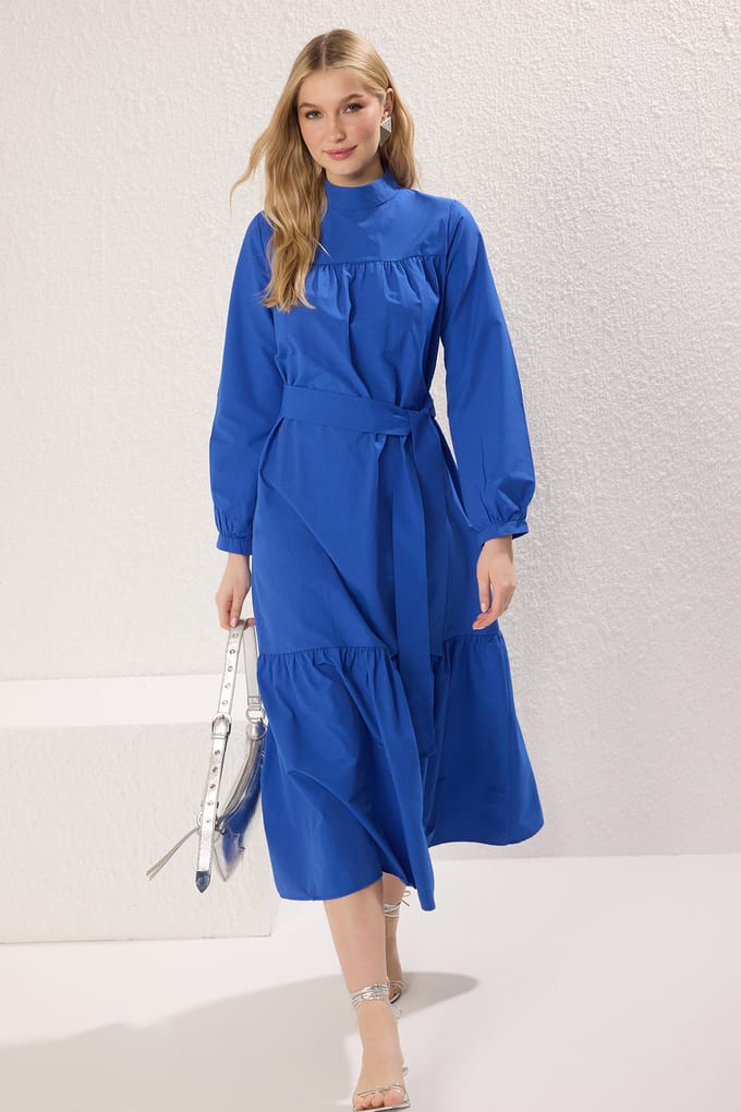 Dames blauwe rechte lange casual/dagelijkse relaxte hijabjurk