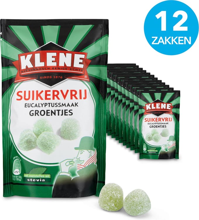 Klene Groentjes - eucalyptussmaak - suikervrij - 90g x 12
