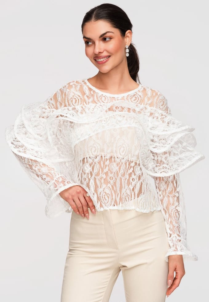 OMBRE Blouse - Loose Fit - Katoen - Lange Mouw Wit ONESIZE
