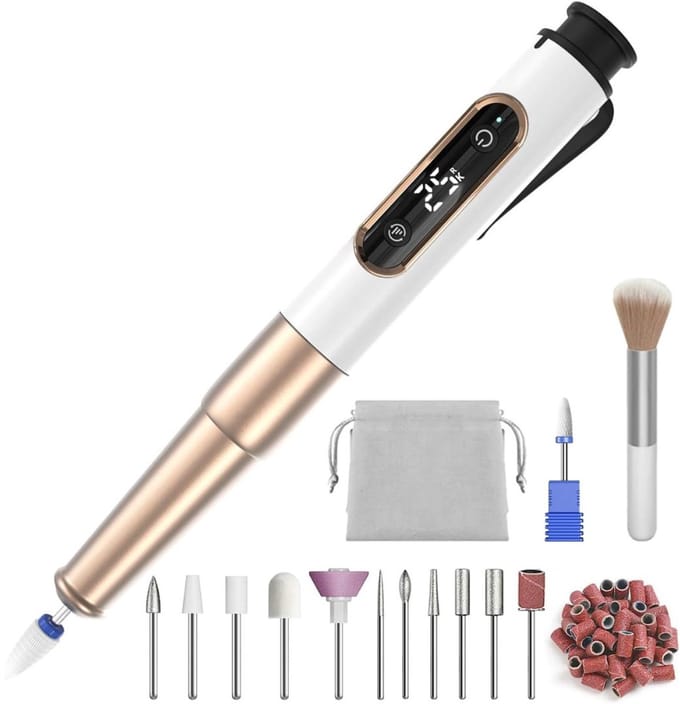 CRLYN® Nagelfrees Bitjes - Pedicureset Electrisch - Manicure Set - Goud en Wit