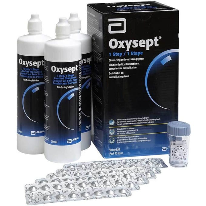 Oxysept 1 Step - 3x 300ml + 90 tabl + 1 lenshouder - lenzenvloeistof