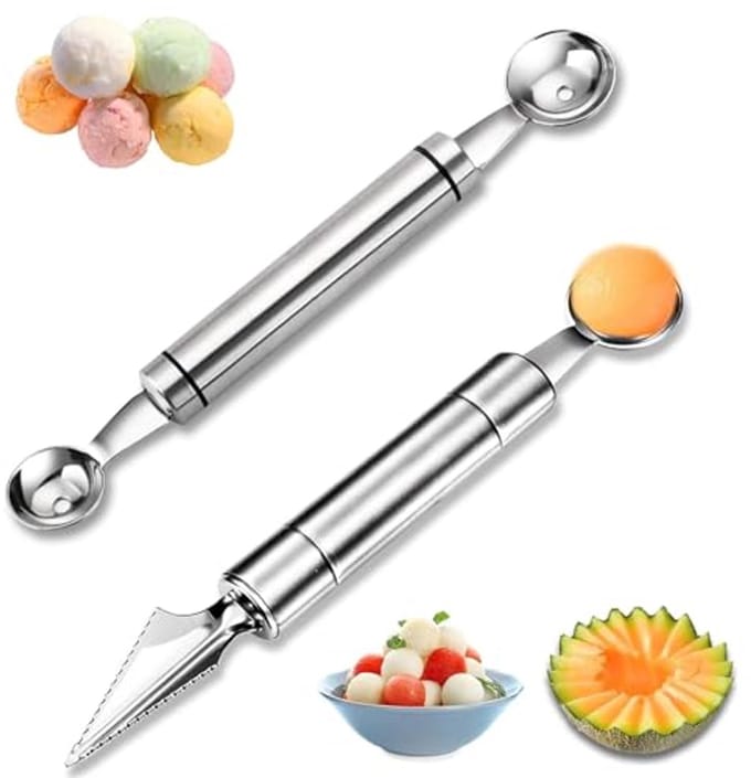 Fruit Snijdtools Set - Multifunctionele Melon Lepel en Bal Scoop - Roestvrij Staal, Voor Creatieve Fruit Salades